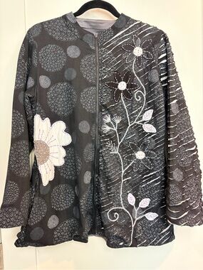 Handmade Artisan Patchwork Embroidered Zip Jacket Boho Wearable Art Medium